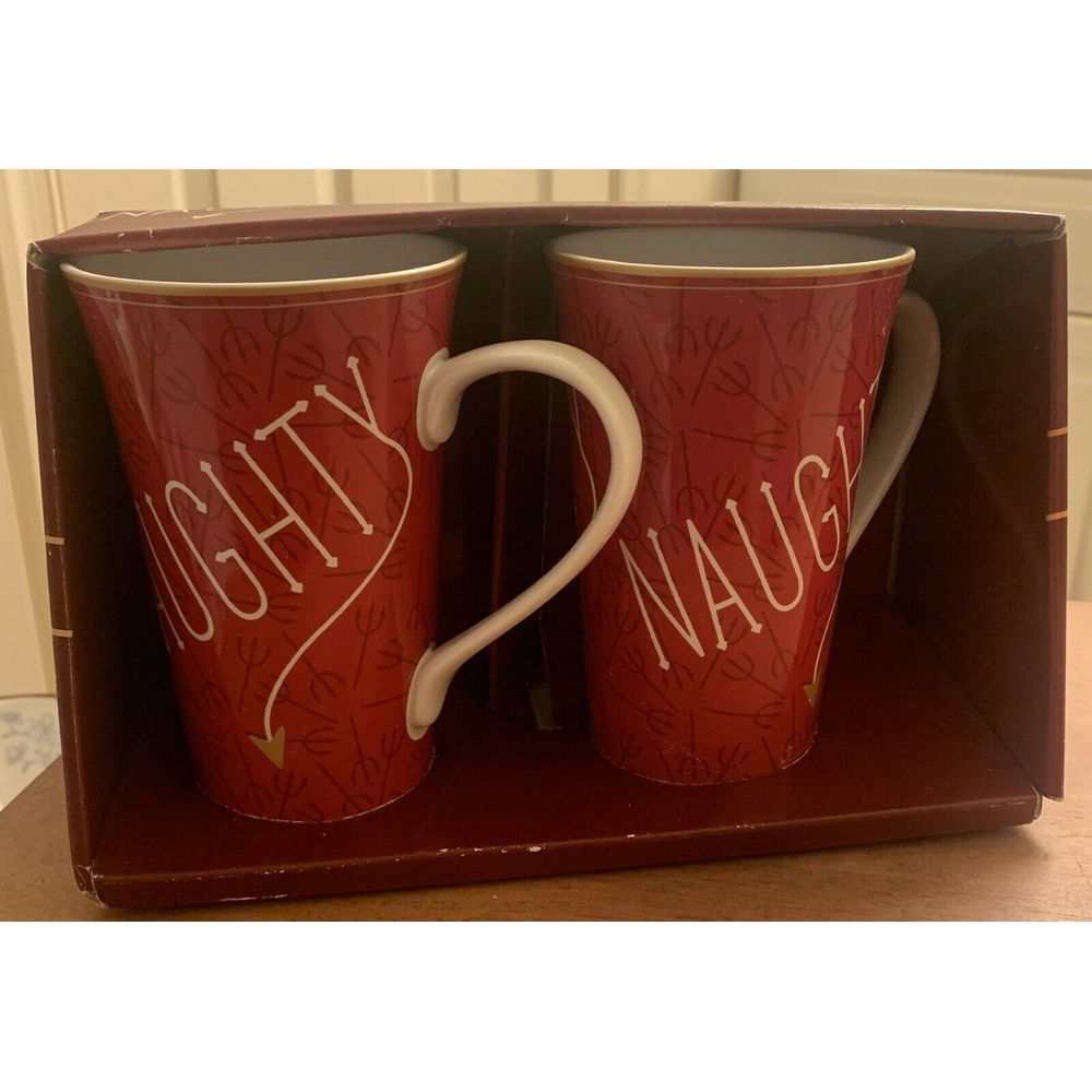 Naughty‎ & Naughty Coffee Mugs Set Of 2 Red White Christmas 222 Fifth Holidays
